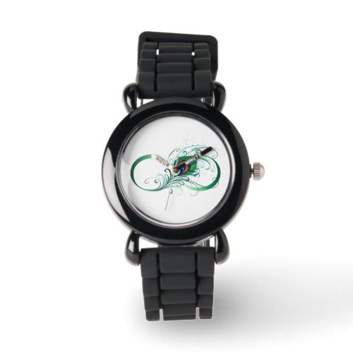 Infinity Symbol with Peacock Feather Watch