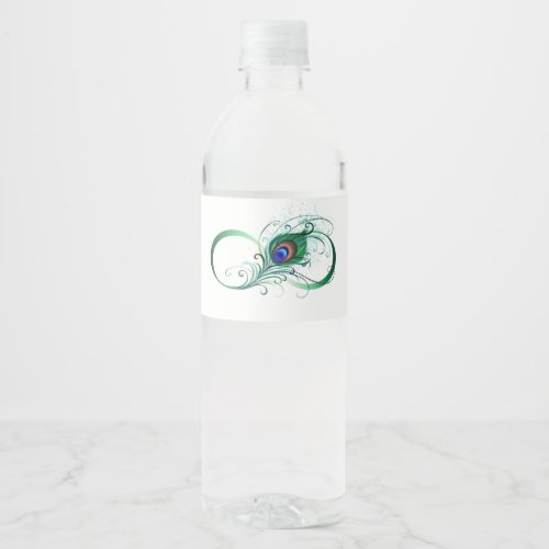 Infinity Symbol with Peacock Feather Water Bottle Label