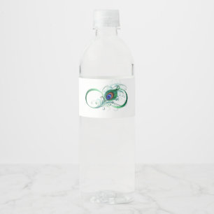 Infinity Symbol with Peacock Feather Water Bottle Label
