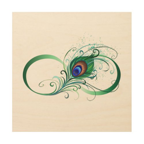 Infinity Symbol with Peacock Feather Wood Wall Art
