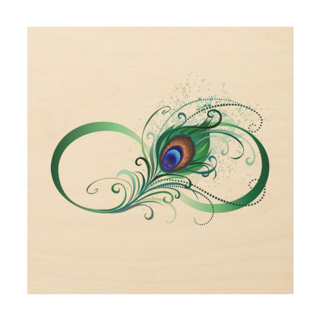 Infinity Symbol with Peacock Feather Wood Wall Art (Front)