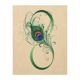 Infinity Symbol with Peacock Feather Wood Wall Art