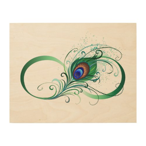 Infinity Symbol with Peacock Feather Wood Wall Art