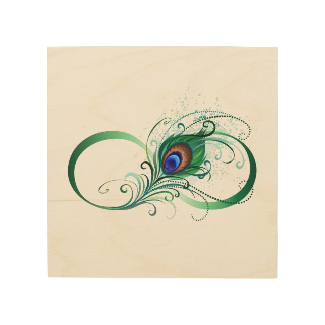 Infinity Symbol with Peacock Feather Wood Wall Art (Front)