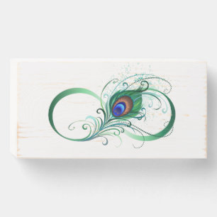 Infinity Symbol with Peacock Feather Wooden Box Sign