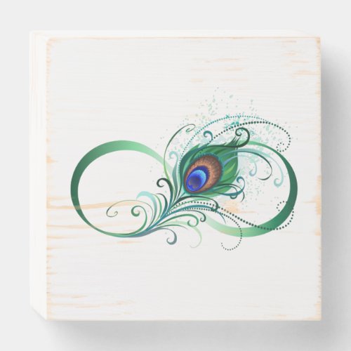 Infinity Symbol with Peacock Feather Wooden Box Sign