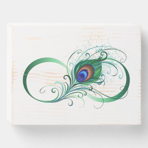 Infinity Symbol with Peacock Feather Wooden Box Sign