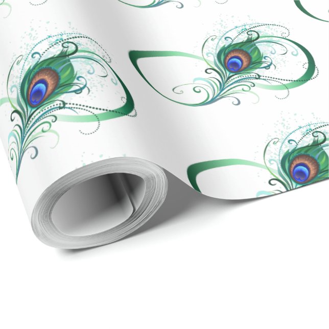 Infinity Symbol with Peacock Feather Wrapping Paper (Roll Corner)