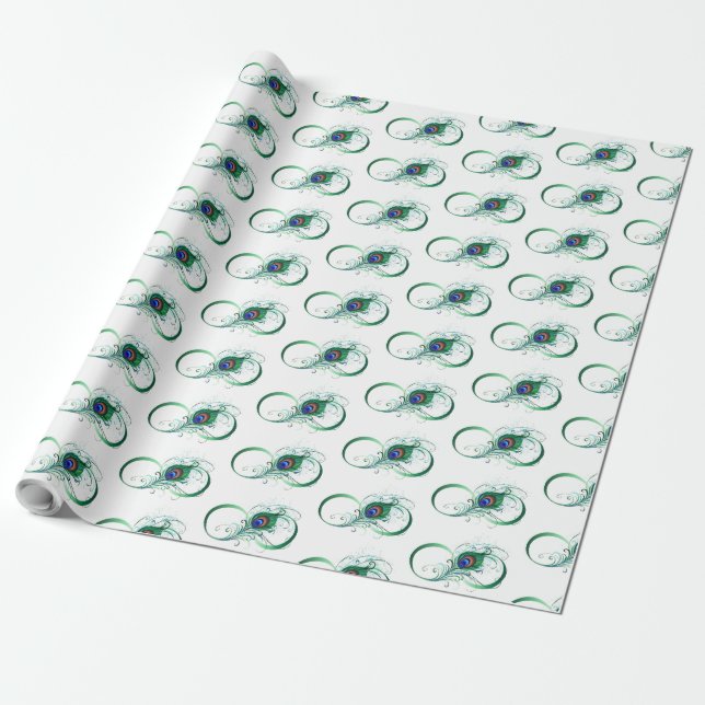 Infinity Symbol with Peacock Feather Wrapping Paper (Unrolled)