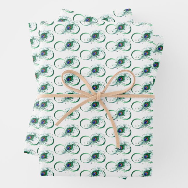 Infinity Symbol with Peacock Feather Wrapping Paper Sheets (In situ)