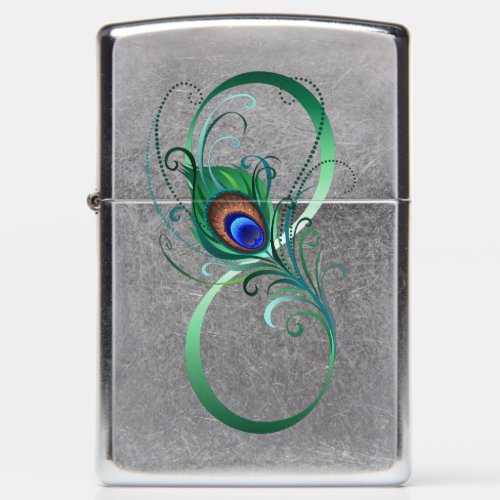 Infinity Symbol with Peacock Feather Zippo Lighter