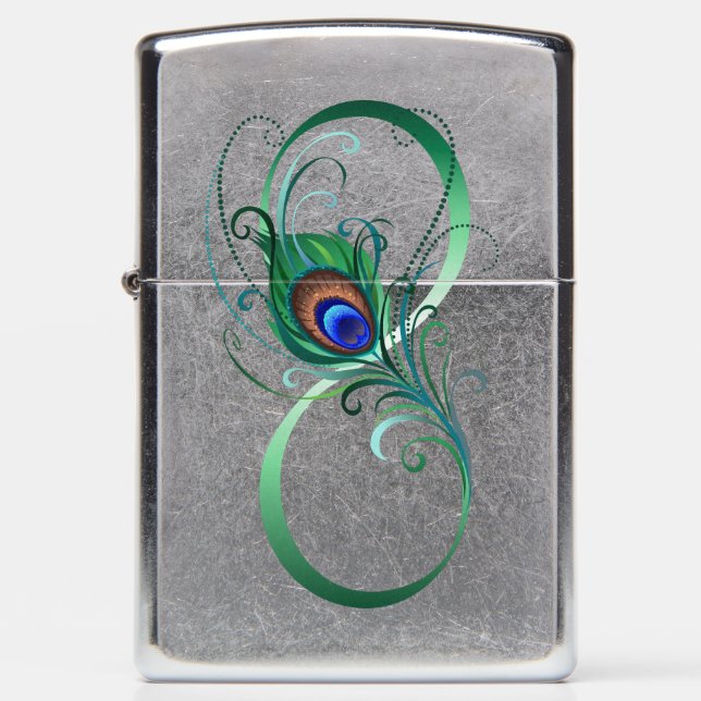 Infinity Symbol with Peacock Feather Zippo Lighter (Front)