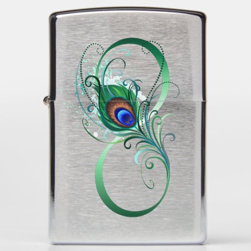 Infinity Symbol with Peacock Feather Zippo Lighter