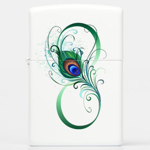 Infinity Symbol with Peacock Feather Zippo Lighter