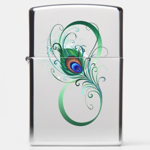 Infinity Symbol with Peacock Feather Zippo Lighter