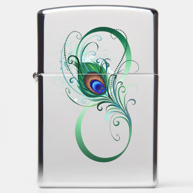 Infinity Symbol with Peacock Feather Zippo Lighter (Front)