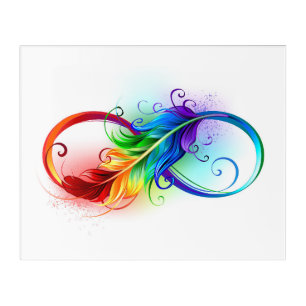 Infinity Symbol with Rainbow Feather Acrylic Print