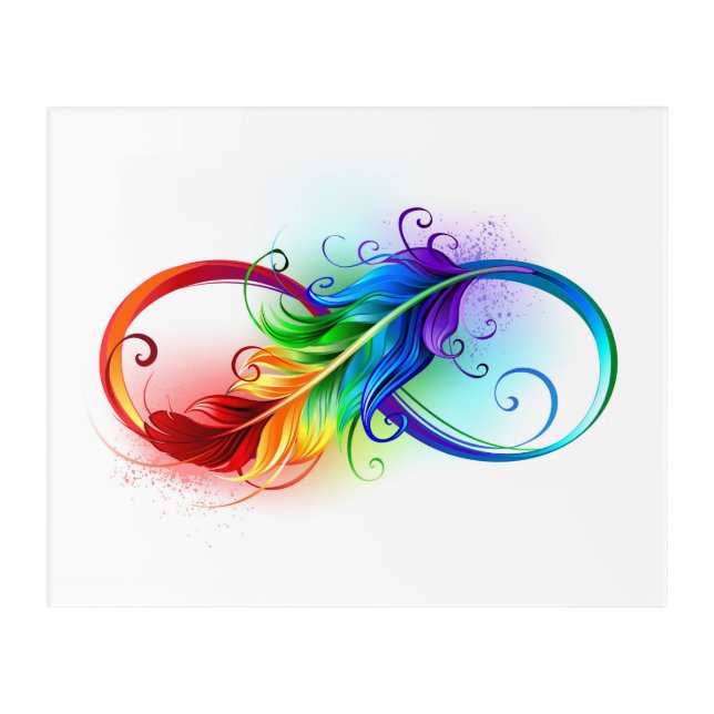 Infinity Symbol with Rainbow Feather Acrylic Print (Front)