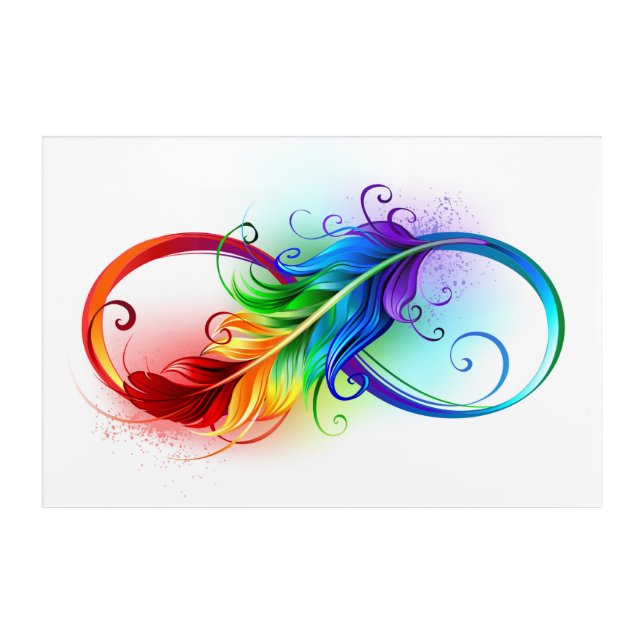 Infinity Symbol with Rainbow Feather Acrylic Print (Front)