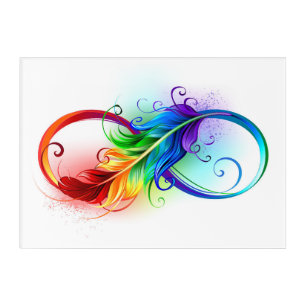 Infinity Symbol with Rainbow Feather Acrylic Print