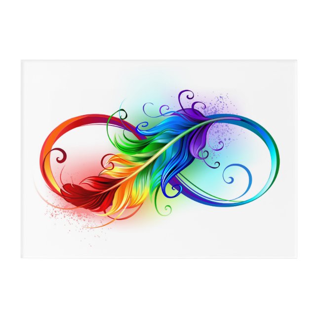 Infinity Symbol with Rainbow Feather Acrylic Print (Front)