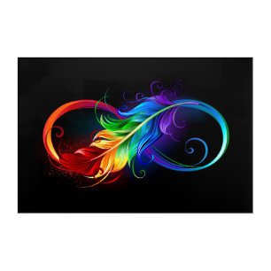 Infinity Symbol with Rainbow Feather Acrylic Print