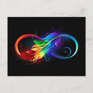 Infinity Symbol with Rainbow Feather Announcement Postcard