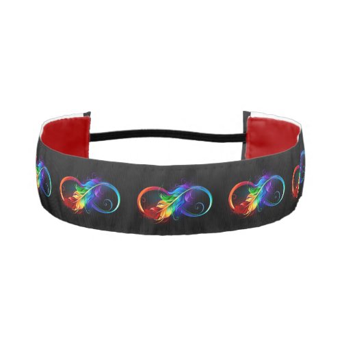Infinity Symbol with Rainbow Feather Athletic Headband