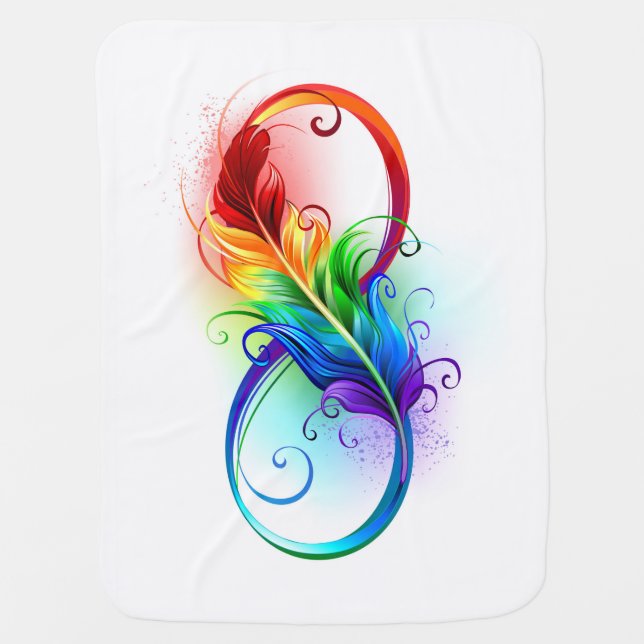 Infinity Symbol with Rainbow Feather Baby Blanket (Front)