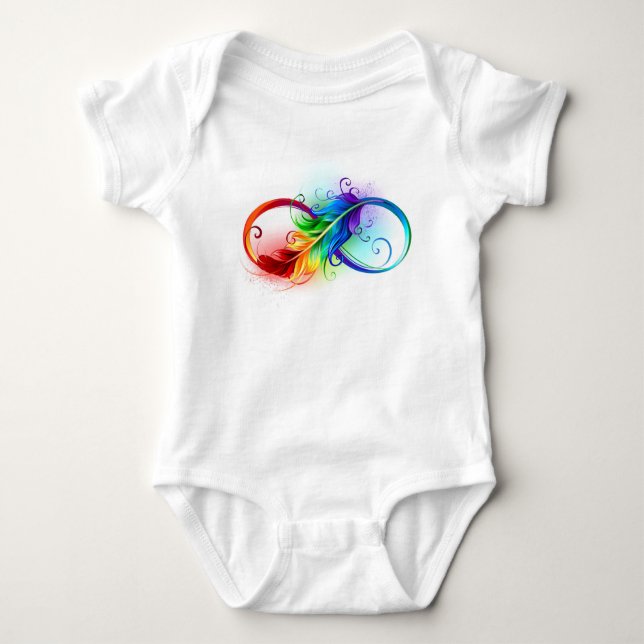 Infinity Symbol with Rainbow Feather Baby Bodysuit (Front)