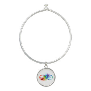 Infinity Symbol with Rainbow Feather Bangle Bracelet