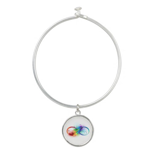 Infinity Symbol with Rainbow Feather Bangle Bracelet