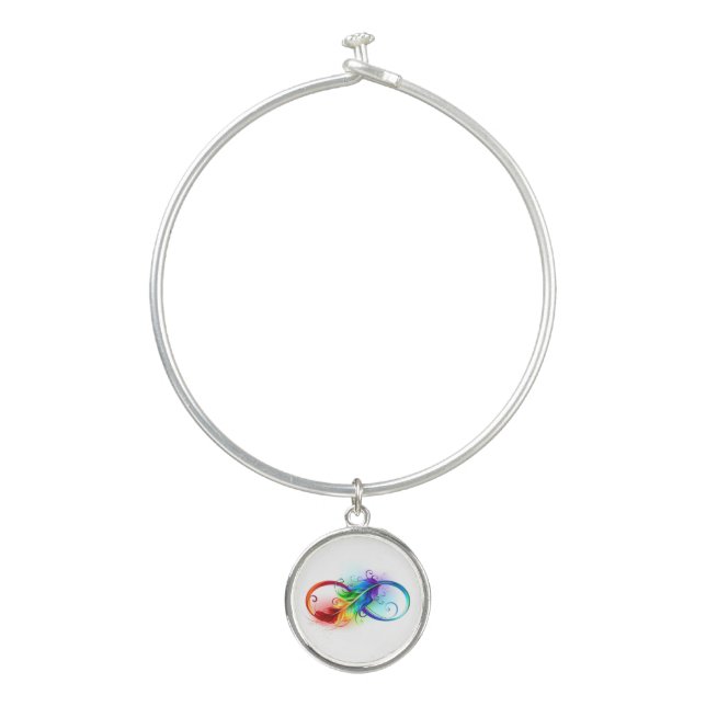 Infinity Symbol with Rainbow Feather Bangle Bracelet (Front)