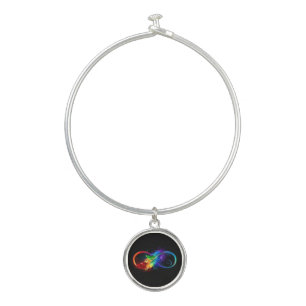 Infinity Symbol with Rainbow Feather Bangle Bracelet