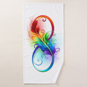 Infinity Symbol with Rainbow Feather Bath Towel