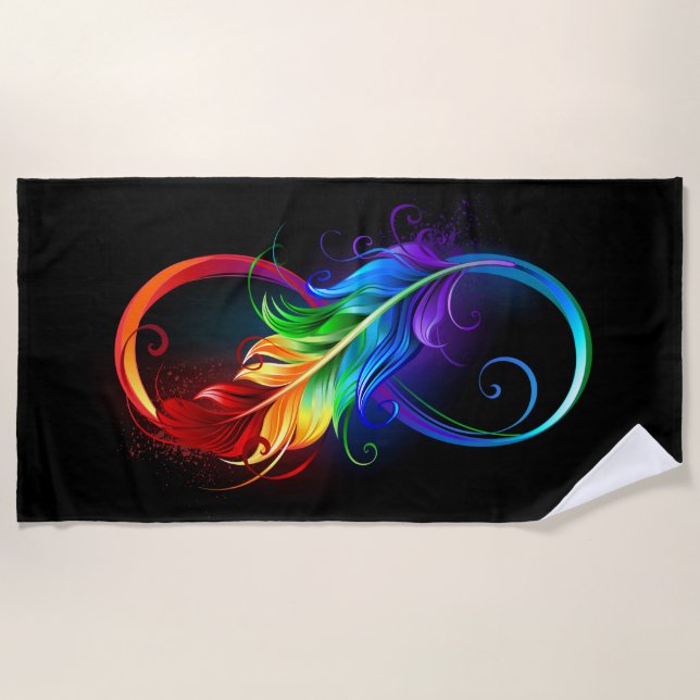 Infinity Symbol with Rainbow Feather Beach Towel (Front)