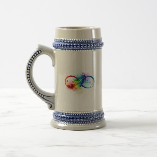 Infinity Symbol with Rainbow Feather Beer Stein