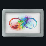 Infinity Symbol with Rainbow Feather Belt Buckle<br><div class="desc">Artistically drawn infinity symbol with beautiful rainbow feather on white background. Tattoo style.</div>