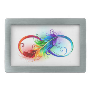 Infinity Symbol with Rainbow Feather Belt Buckle