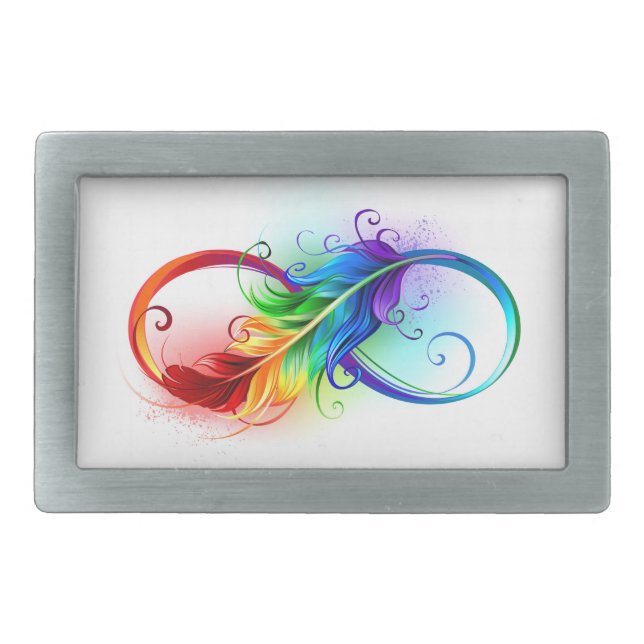 Infinity Symbol with Rainbow Feather Belt Buckle (Front)