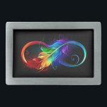 Infinity Symbol with Rainbow Feather Belt Buckle<br><div class="desc">Artistically drawn infinity symbol with beautiful rainbow feather on white background. Tattoo style.</div>