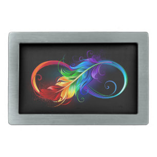 Infinity Symbol with Rainbow Feather Belt Buckle