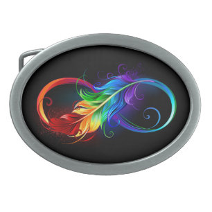 Infinity Symbol with Rainbow Feather Belt Buckle