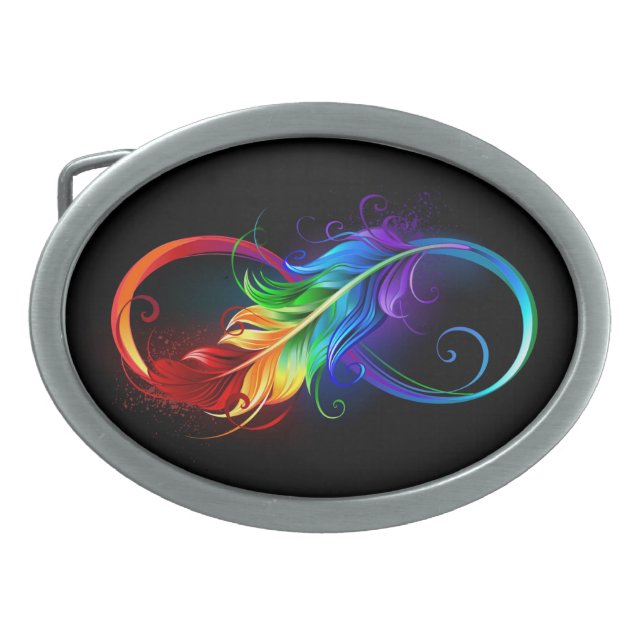 Infinity Symbol with Rainbow Feather Belt Buckle (Front)