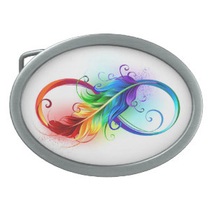 Infinity Symbol with Rainbow Feather Belt Buckle