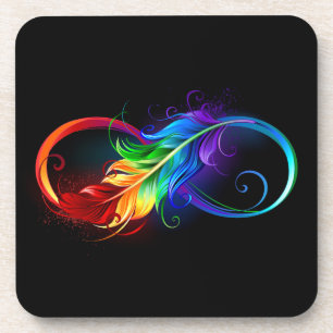 Infinity Symbol with Rainbow Feather Beverage Coaster