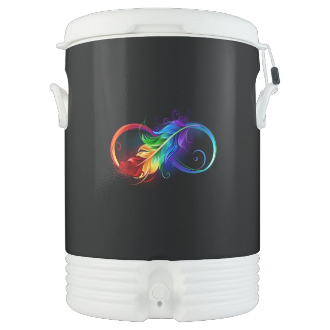 Infinity Symbol with Rainbow Feather Beverage Cooler (Front)