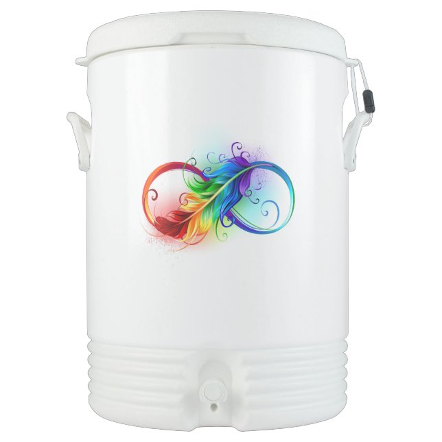 Infinity Symbol with Rainbow Feather Beverage Cooler (Front)