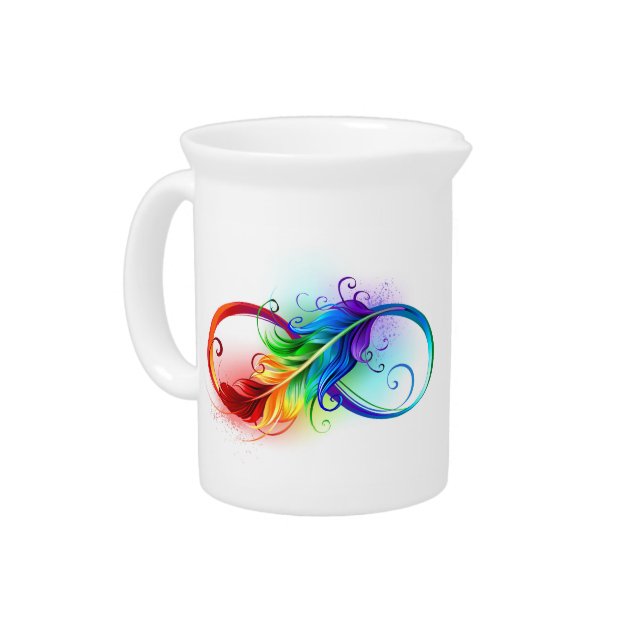 Infinity Symbol with Rainbow Feather Beverage Pitcher (Left)