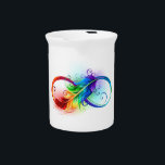 Infinity Symbol with Rainbow Feather Beverage Pitcher<br><div class="desc">Artistically drawn infinity symbol with beautiful rainbow feather on white background. Tattoo style.</div>